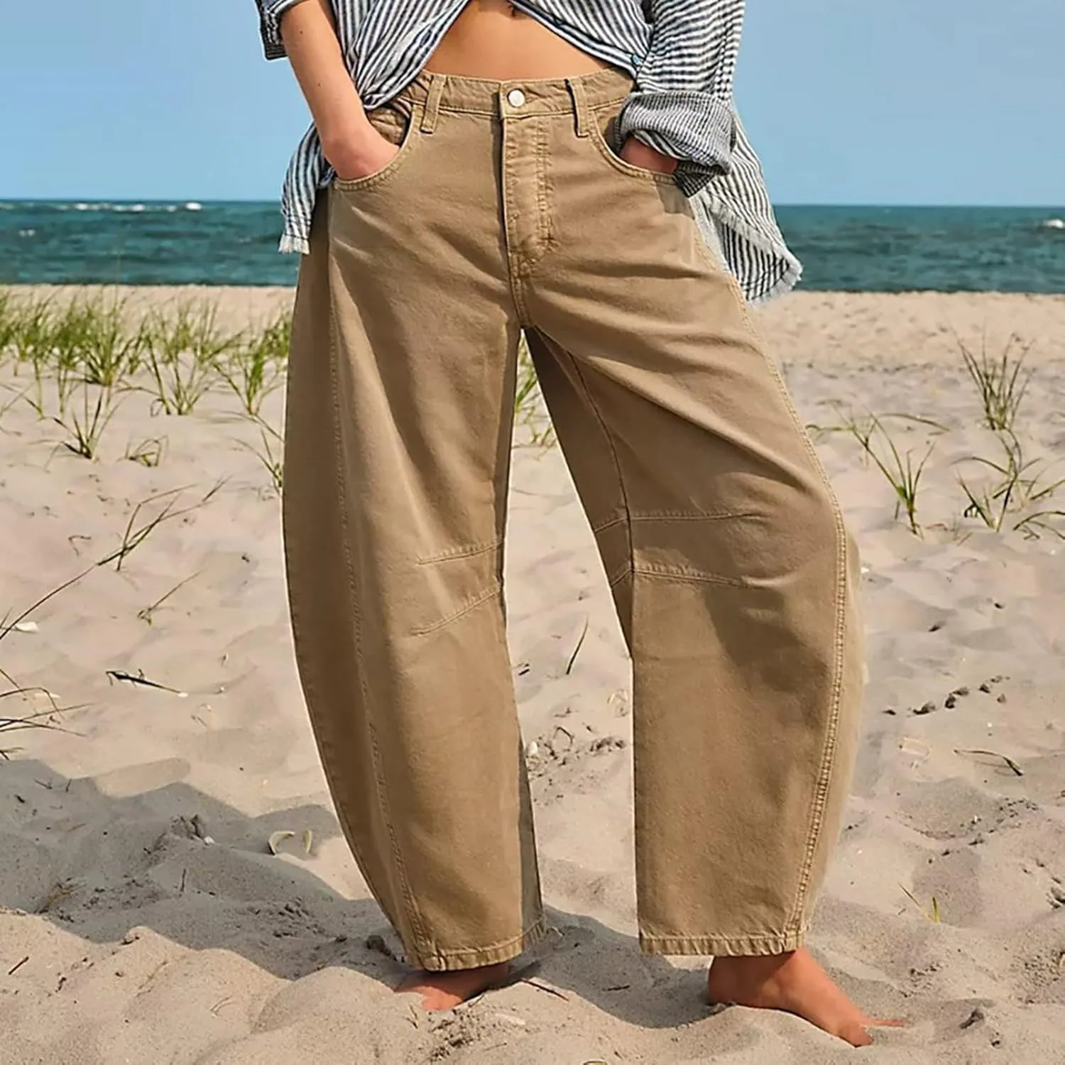 Plus Size Barrel Jeans Women High Waisted Casual Straight Leg Stretch Trendy Bootcut Wide Leg Denim Pant Long Trouser