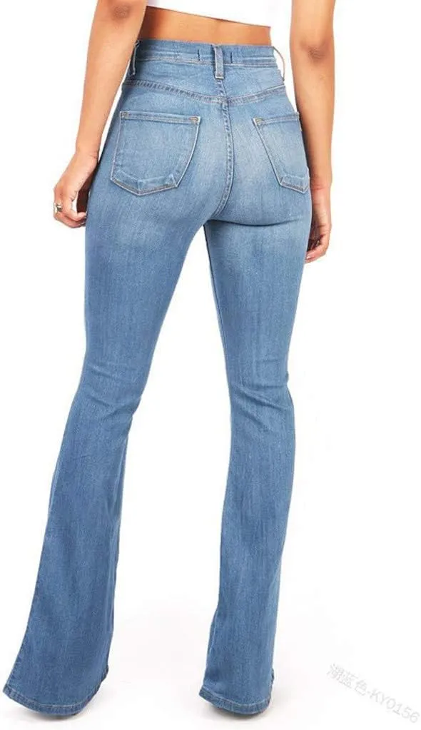 Plus Size Flare Bell Bottom Jeans Oversized Classic High Waisted Bootcut Casual Flare Denim Pants