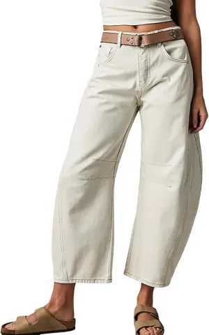 Plus Size Women's Barrel Jeans High Waisted Casual Straight Leg Stretchy Denim Pant Trendy Wide Leg Long Trouser 2024