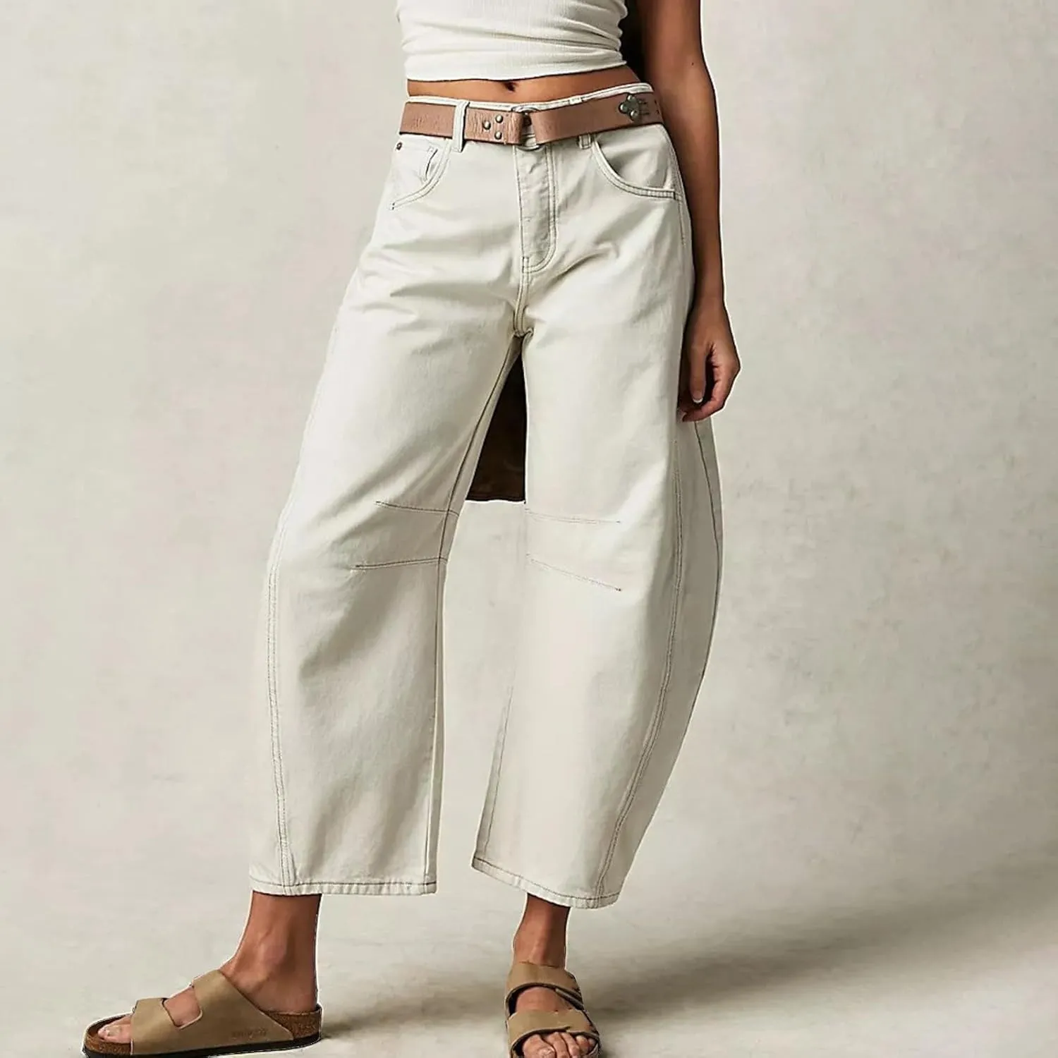 Plus Size Women's Barrel Jeans High Waisted Casual Straight Leg Stretchy Denim Pant Trendy Wide Leg Long Trouser 2024