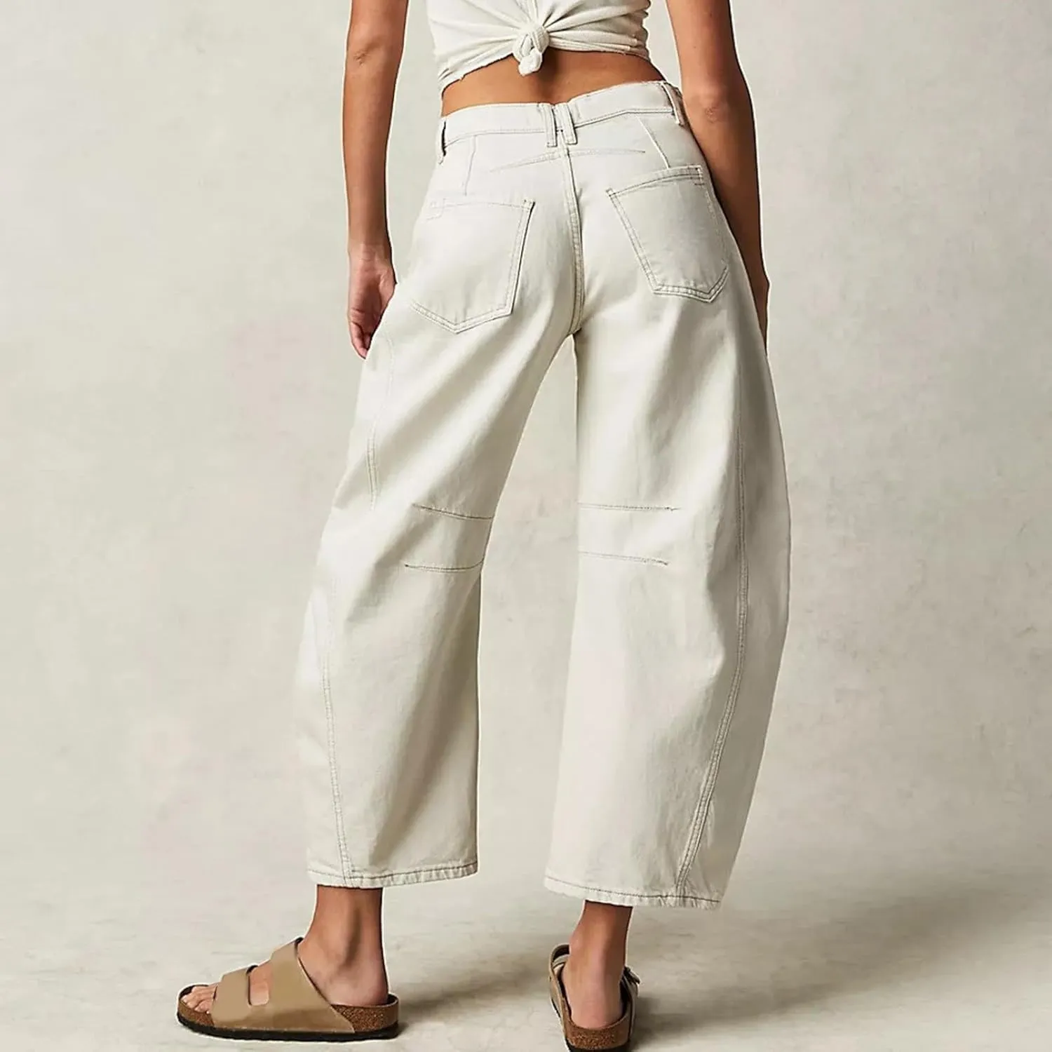 Plus Size Women's Barrel Jeans High Waisted Casual Straight Leg Stretchy Denim Pant Trendy Wide Leg Long Trouser 2024