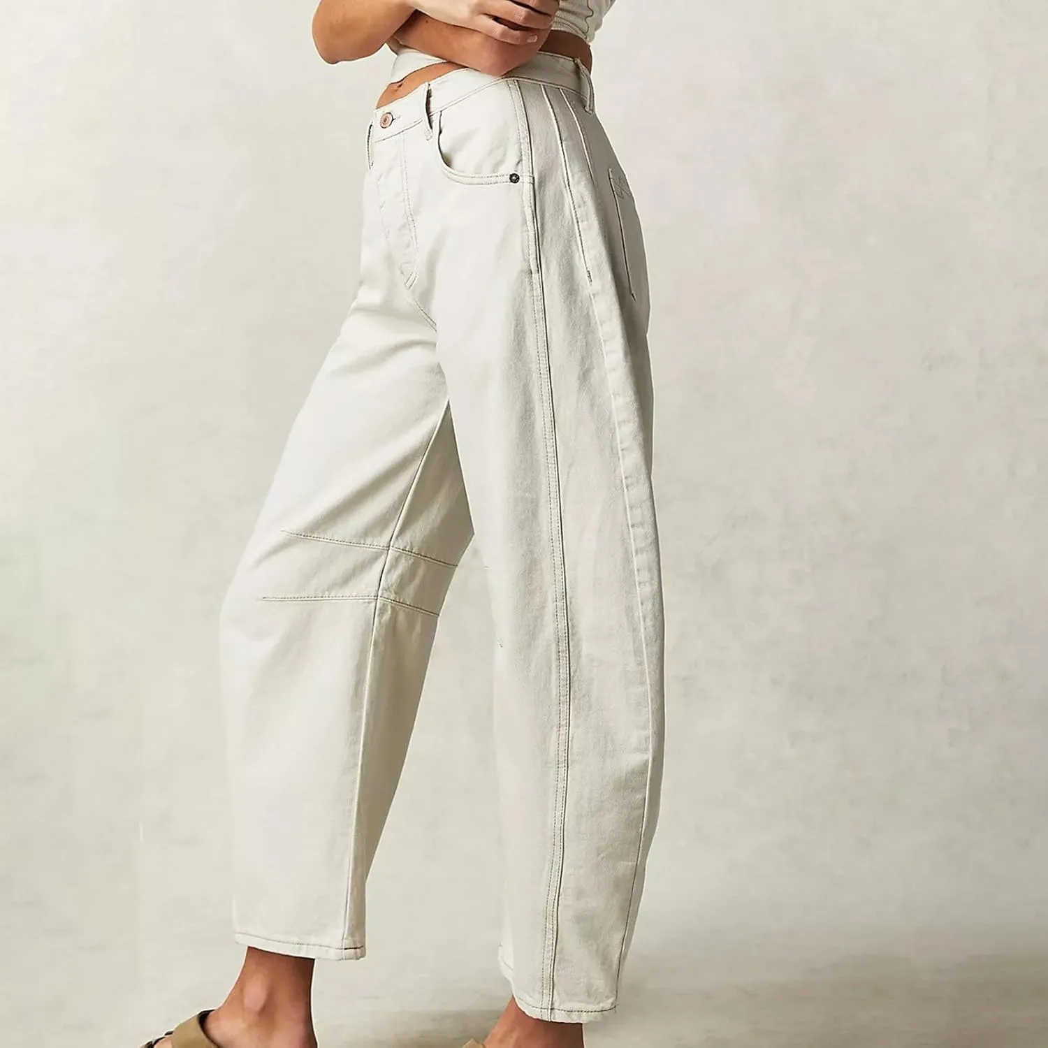 Plus Size Women's Barrel Jeans High Waisted Casual Straight Leg Stretchy Denim Pant Trendy Wide Leg Long Trouser 2024