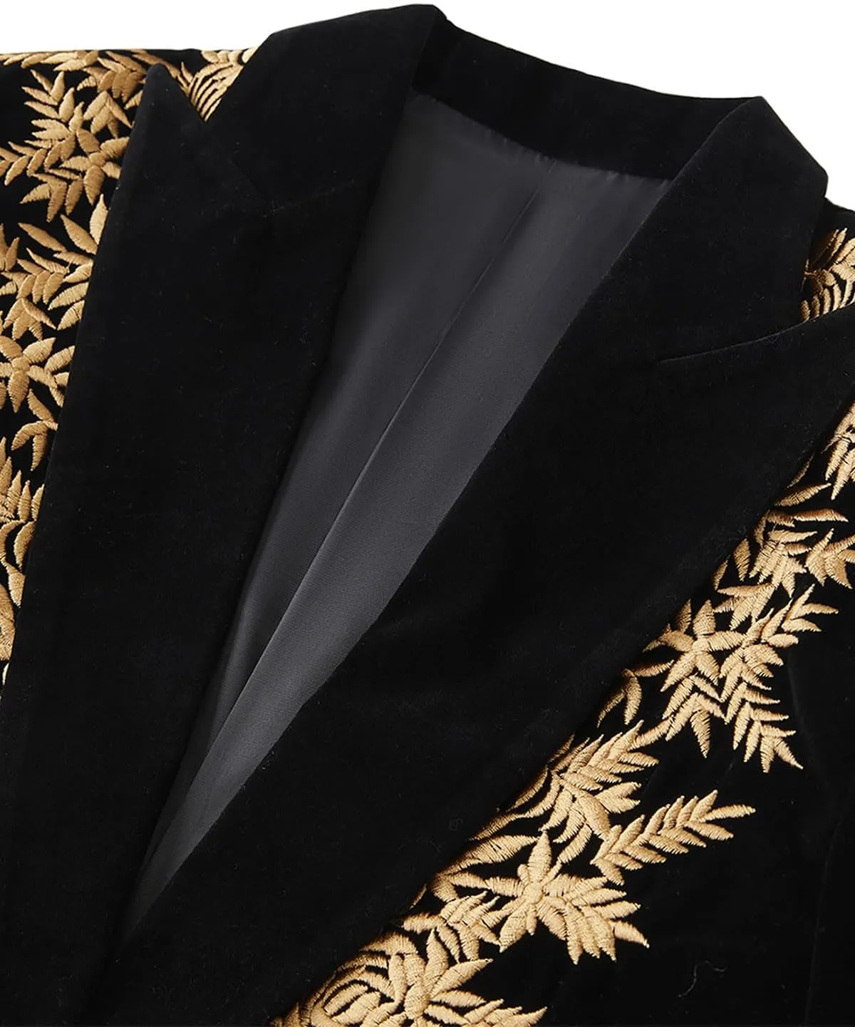 Pyiujtr Men's Floral Embroidered Slim Fit One Button Suit Jacket Blazer Peak Lapel for Party Wedding Banquet Prom