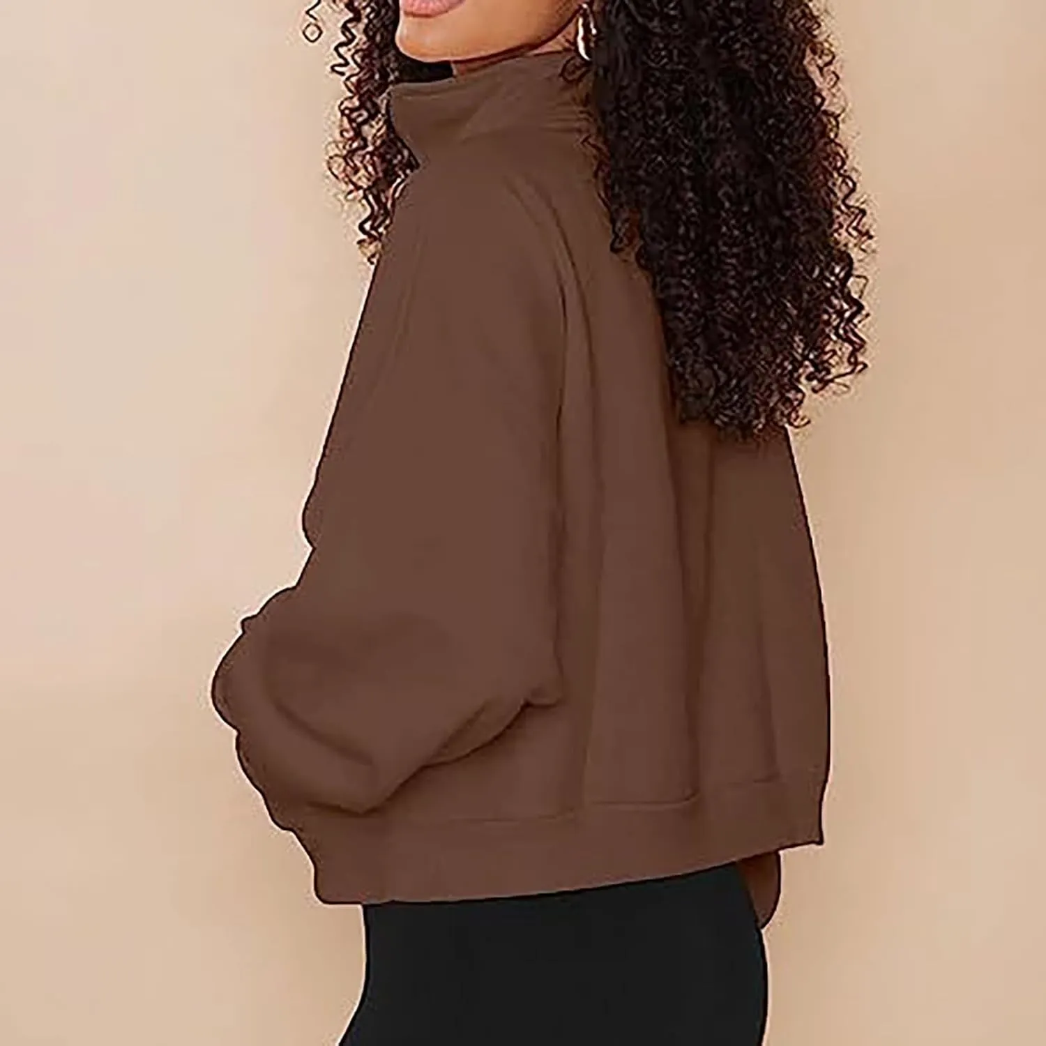 Quarter Zip Pullover Women Solid Color Long Sleeve Sweatshirts Cropped Tops with Pocket 2024 Fall Outfits