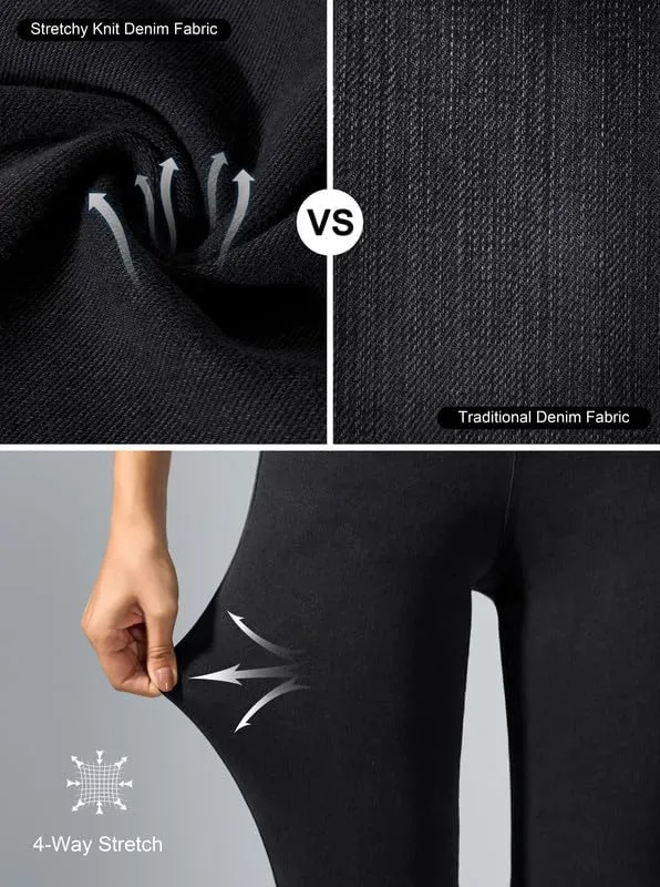 Rammus Flare Jeans for Women Crossover High Waisted Bell Bottom Jeans Trendy Yoga Pants Stretchy Flare Leggings with Pockets