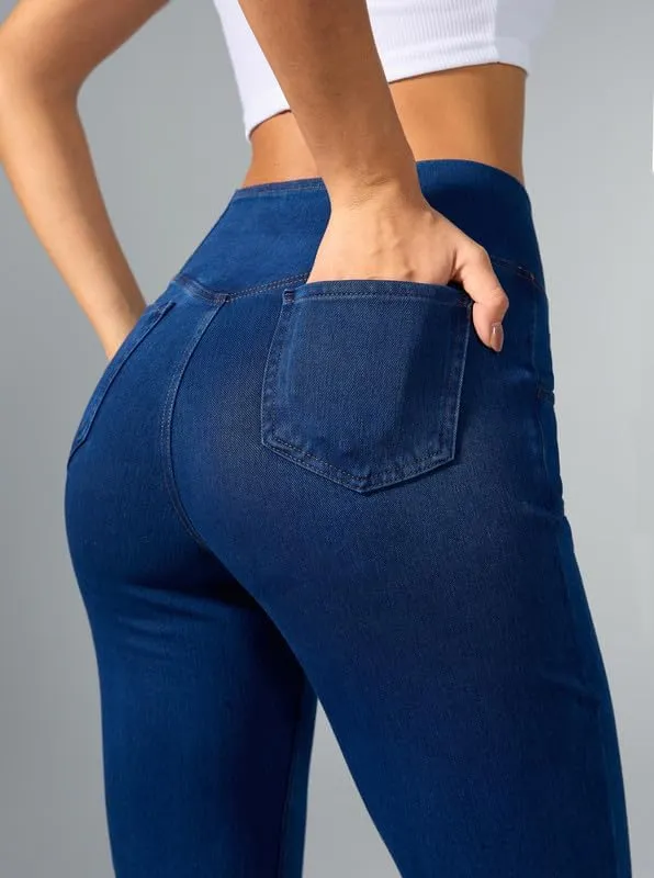 Rammus Flare Jeans for Women Crossover High Waisted Bell Bottom Jeans Trendy Yoga Pants Stretchy Flare Leggings with Pockets
