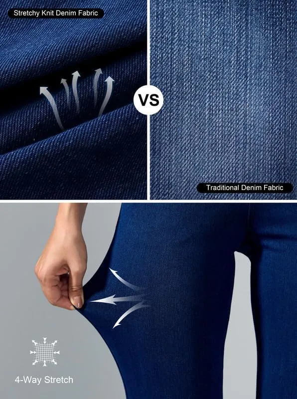 Rammus Flare Jeans for Women Crossover High Waisted Bell Bottom Jeans Trendy Yoga Pants Stretchy Flare Leggings with Pockets