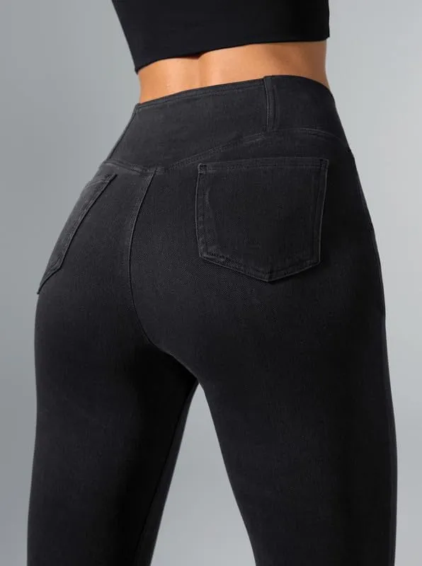 Rammus Flare Jeans for Women Crossover High Waisted Bell Bottom Jeans Trendy Yoga Pants Stretchy Flare Leggings with Pockets