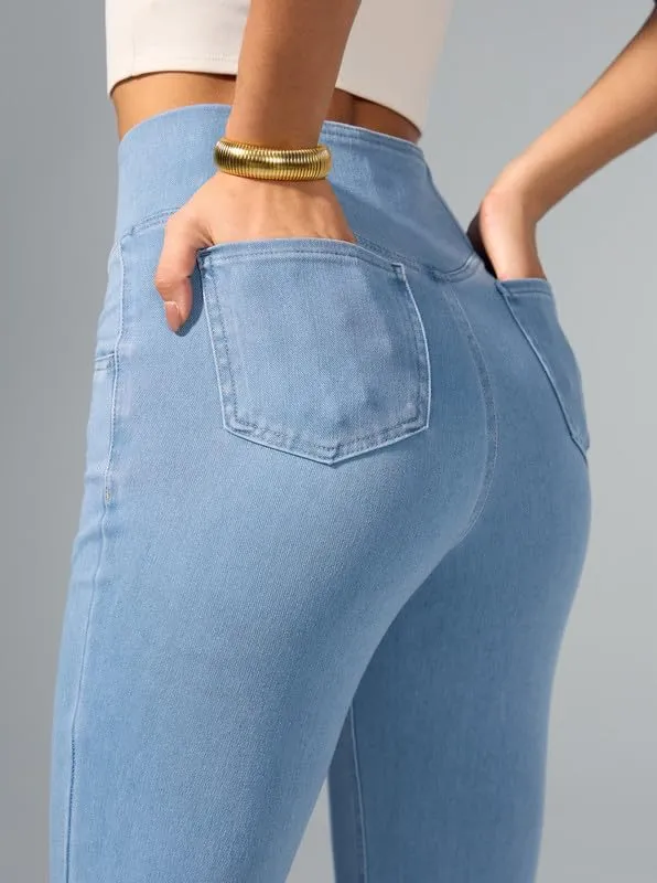 Rammus Flare Jeans for Women Crossover High Waisted Bell Bottom Jeans Trendy Yoga Pants Stretchy Flare Leggings with Pockets
