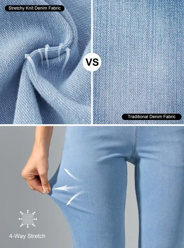 Rammus Flare Jeans for Women Crossover High Waisted Bell Bottom Jeans Trendy Yoga Pants Stretchy Flare Leggings with Pockets
