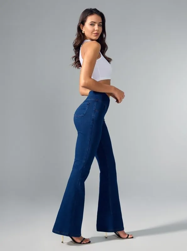 Rammus Flare Jeans for Women Crossover High Waisted Bell Bottom Jeans Trendy Yoga Pants Stretchy Flare Leggings with Pockets