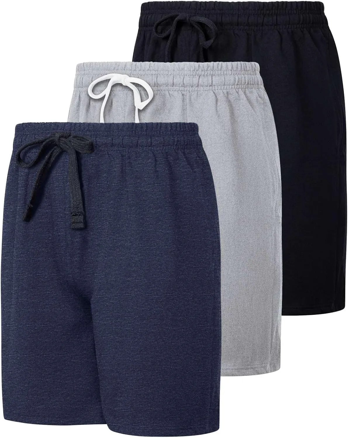 Real Essentials 3 Pack: Men's Cotton 9" French Terry Casual Lounge Sweat Shorts with Pockets (Available in Big & Tall)