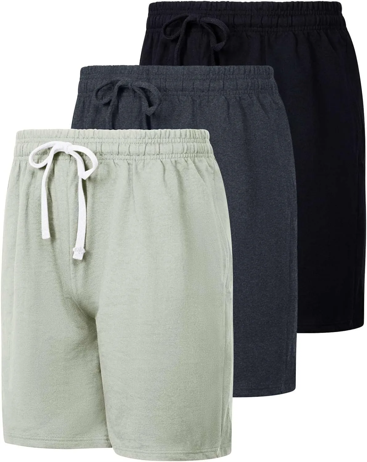 Real Essentials 3 Pack: Men's Cotton 9" French Terry Casual Lounge Sweat Shorts with Pockets (Available in Big & Tall)