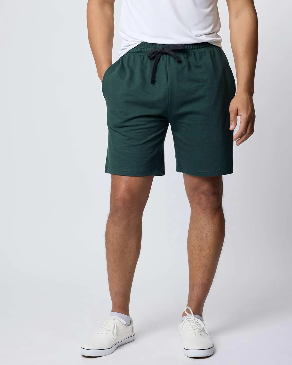 Real Essentials 3 Pack: Men's Cotton 9" French Terry Casual Lounge Sweat Shorts with Pockets (Available in Big & Tall)