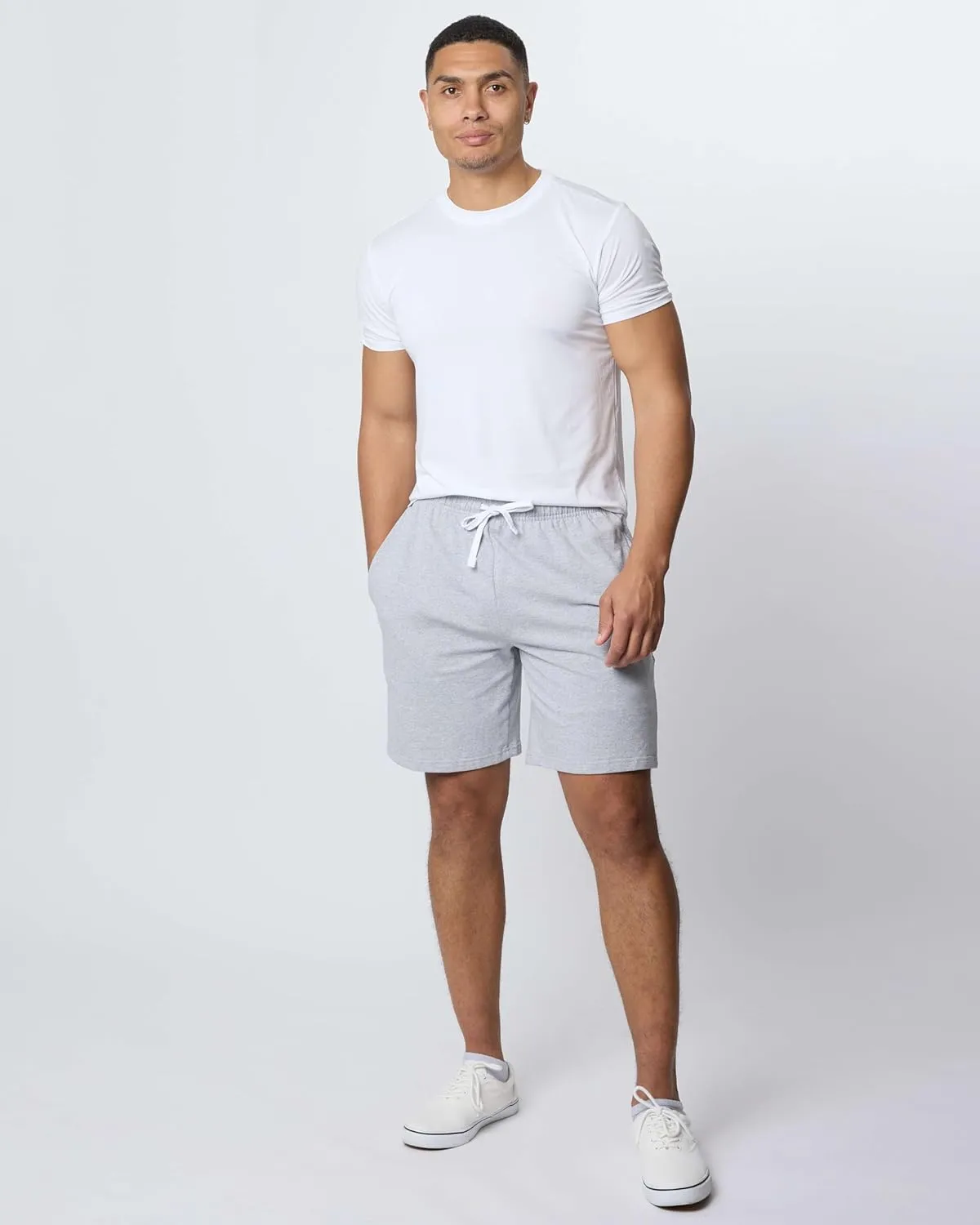 Real Essentials 3 Pack: Men's Cotton 9" French Terry Casual Lounge Sweat Shorts with Pockets (Available in Big & Tall)