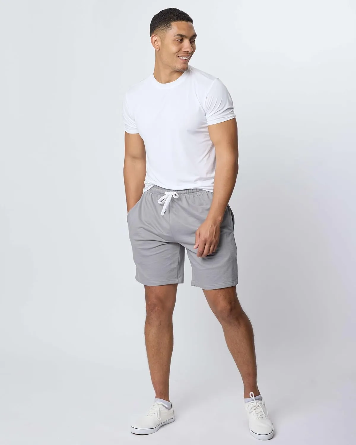 Real Essentials 3 Pack: Men's Cotton 9" French Terry Casual Lounge Sweat Shorts with Pockets (Available in Big & Tall)