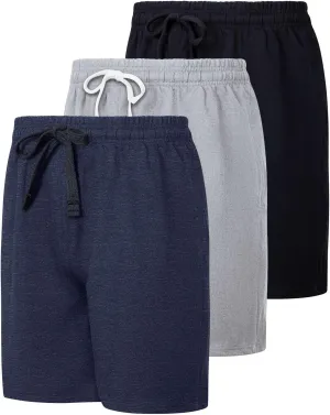 Real Essentials 3 Pack: Men's Cotton 9" French Terry Casual Lounge Sweat Shorts with Pockets (Available in Big & Tall)