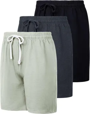 Real Essentials 3 Pack: Men's Cotton 9" French Terry Casual Lounge Sweat Shorts with Pockets (Available in Big & Tall)