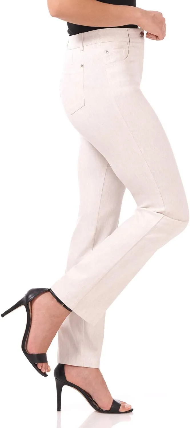 Rekucci Women's 5 Pocket Straight Leg Pant with Stretch Waistband