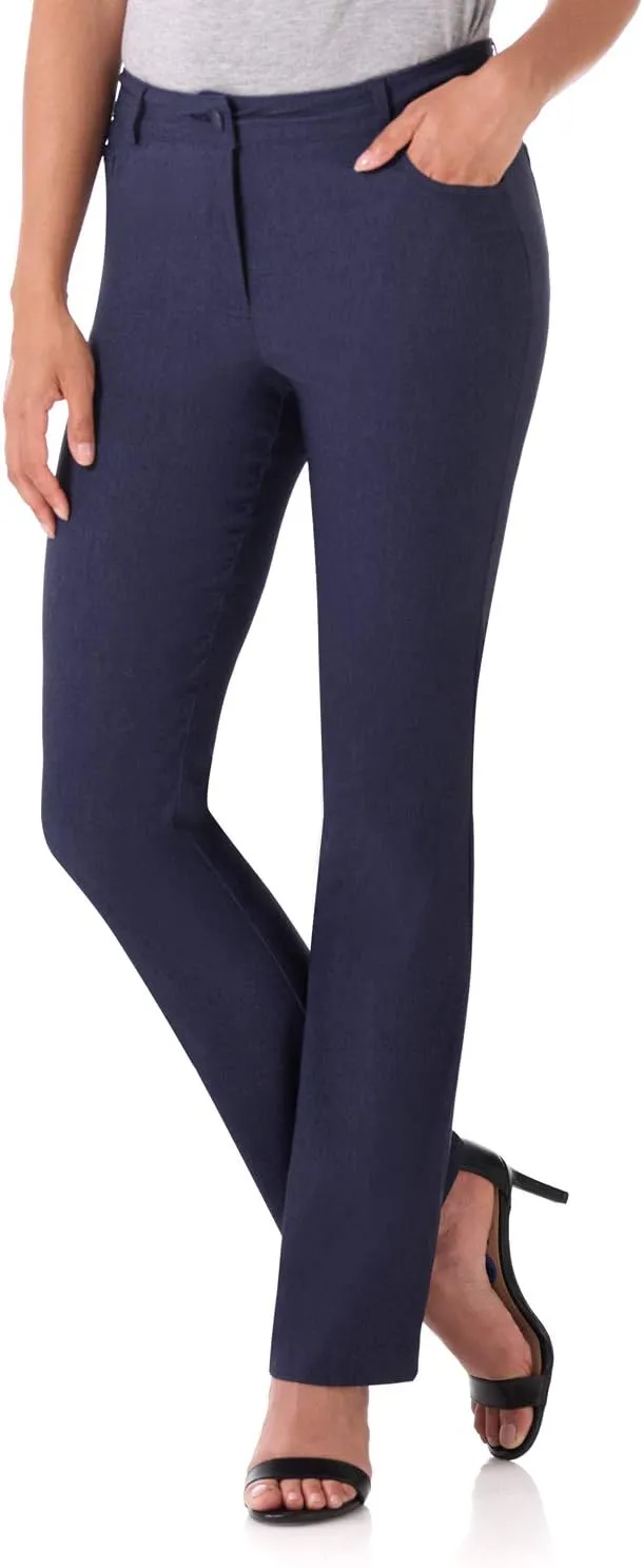 Rekucci Women's 5 Pocket Straight Leg Pant with Stretch Waistband