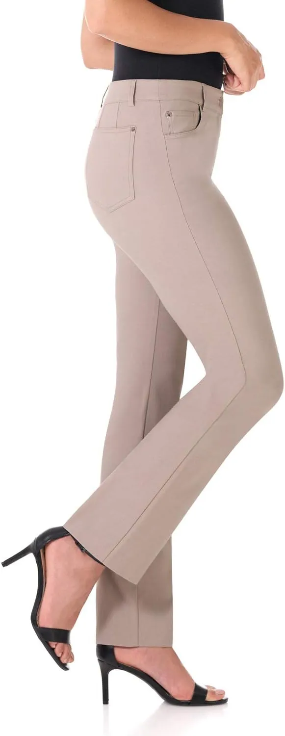 Rekucci Women's 5 Pocket Straight Leg Pant with Stretch Waistband