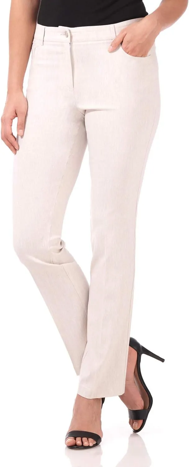 Rekucci Women's 5 Pocket Straight Leg Pant with Stretch Waistband
