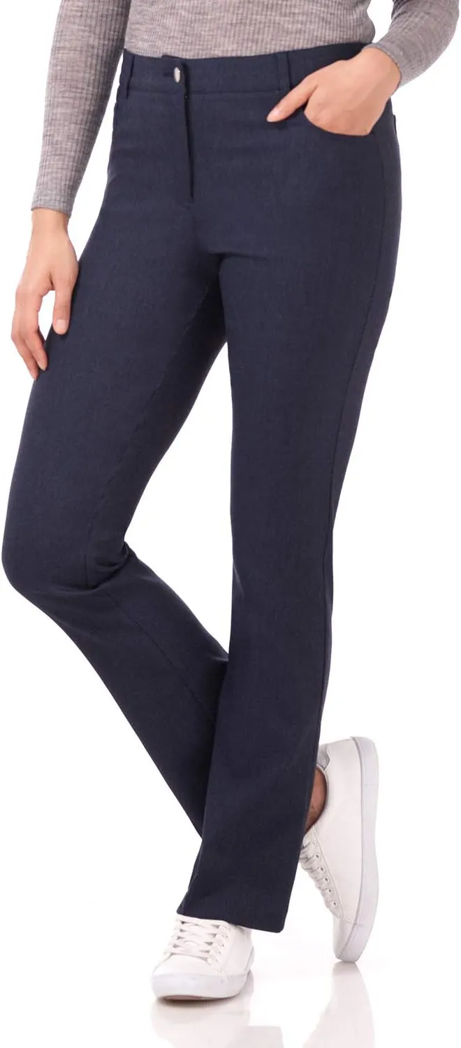 Rekucci Women's 5 Pocket Straight Leg Pant with Stretch Waistband