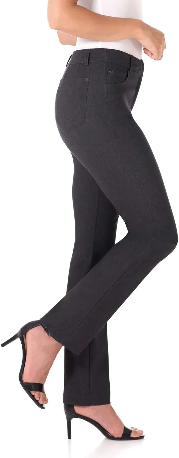 Rekucci Women's 5 Pocket Straight Leg Pant with Stretch Waistband