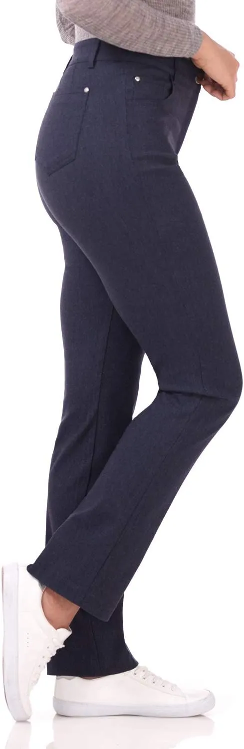 Rekucci Women's 5 Pocket Straight Leg Pant with Stretch Waistband