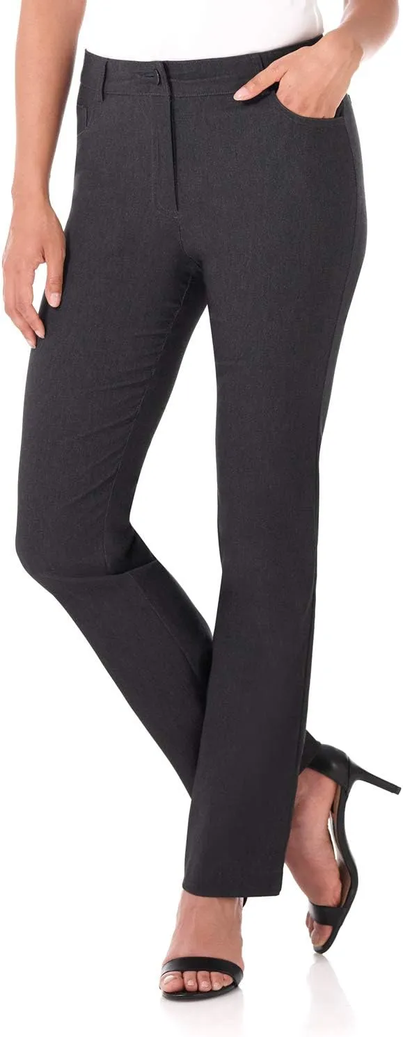 Rekucci Women's 5 Pocket Straight Leg Pant with Stretch Waistband