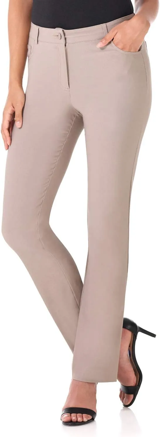 Rekucci Women's 5 Pocket Straight Leg Pant with Stretch Waistband