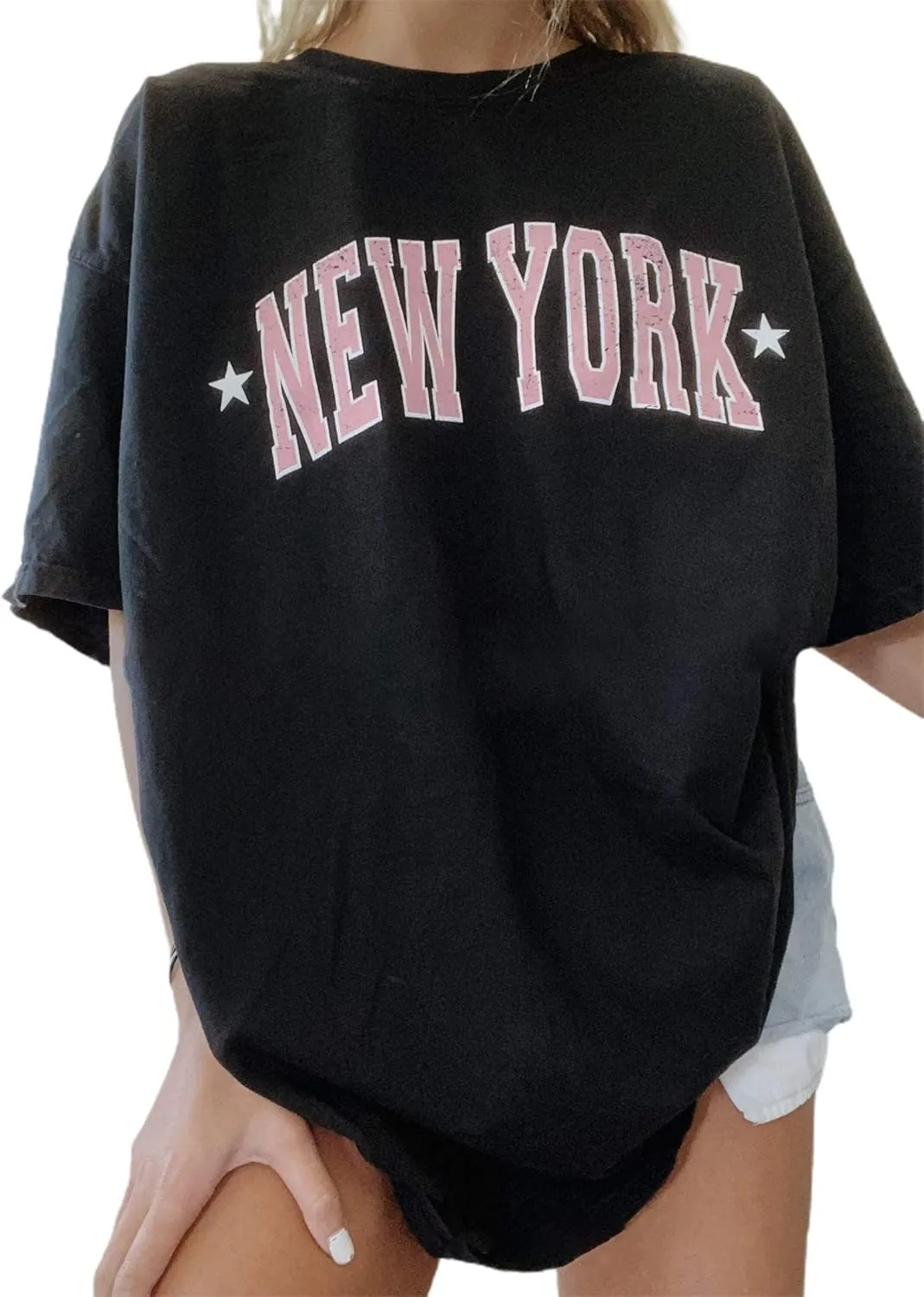 Remidoo Women's Casual Short Sleeve Graphic Oversized T Shirt Loose Letter Print Tee Top Blouse