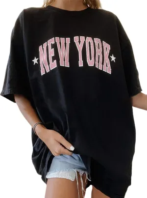 Remidoo Women's Casual Short Sleeve Graphic Oversized T Shirt Loose Letter Print Tee Top Blouse