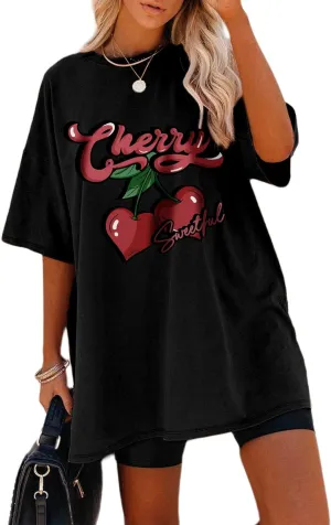 Remidoo Women's Casual Short Sleeve Graphic Oversized T Shirt Loose Letter Print Tee Top Blouse