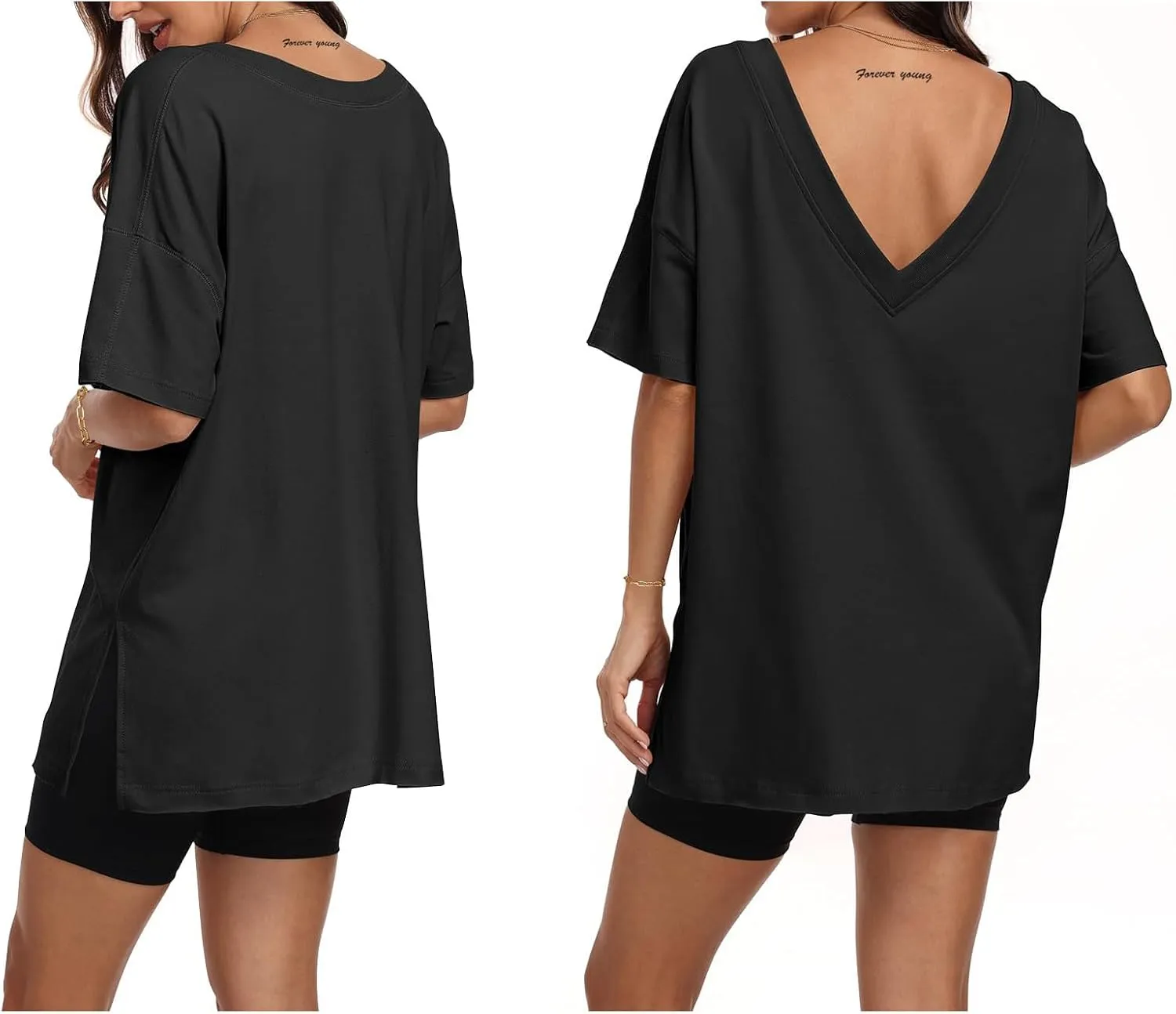 Remidoo Womens Casual V Neck Short Sleeve Oversized T Shirt Summer Basic Loose Top