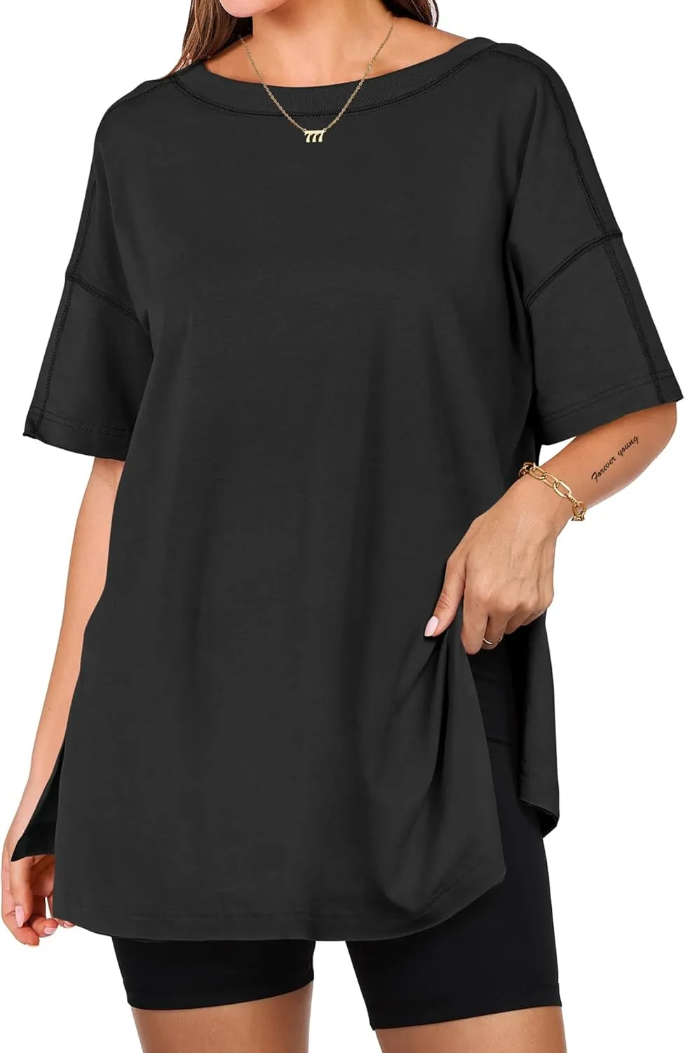 Remidoo Womens Casual V Neck Short Sleeve Oversized T Shirt Summer Basic Loose Top