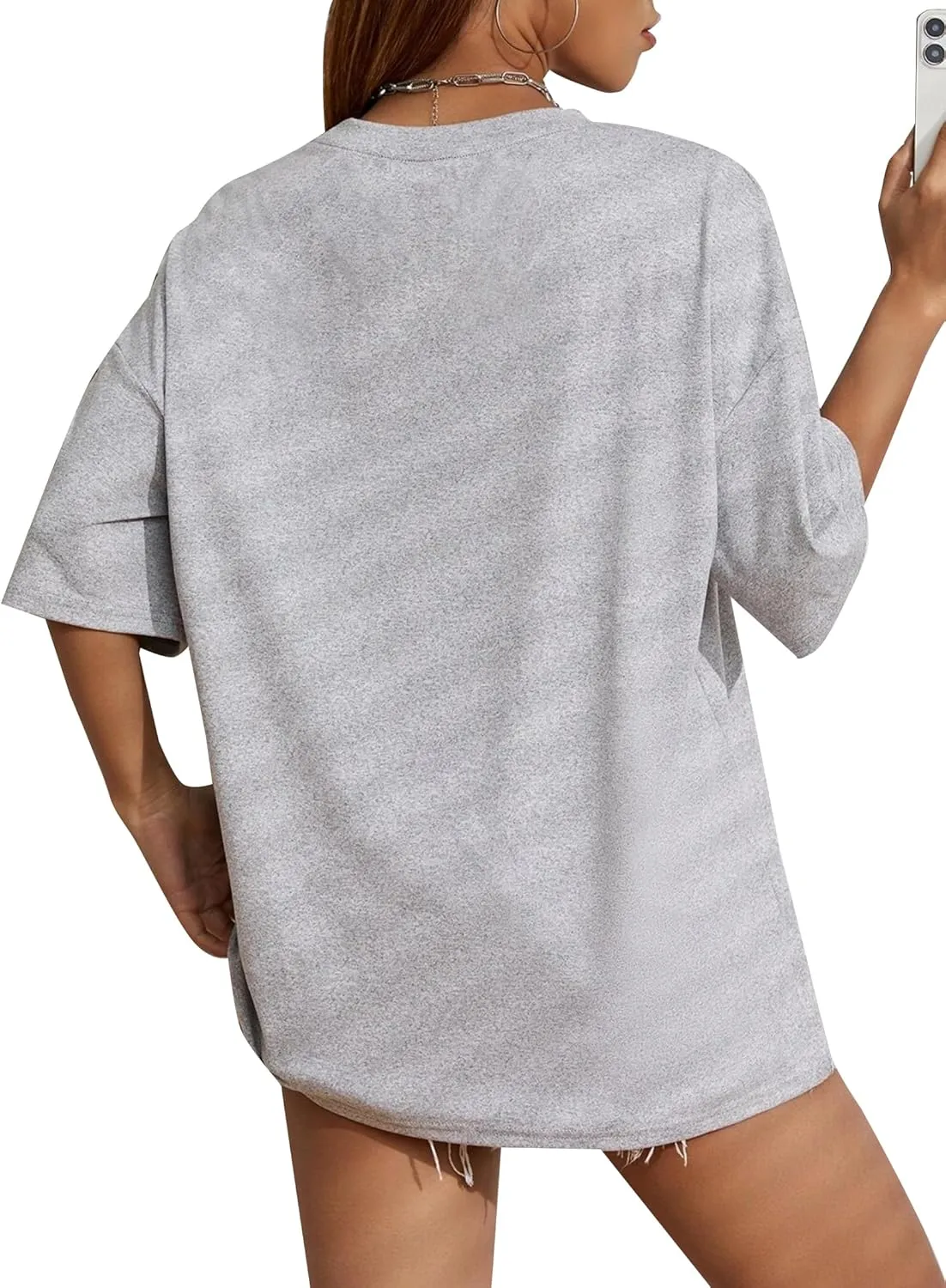 Remidoo Women's Oversized T Shirt Crewneck Solid Short Sleeve Baggy Cotton Tees