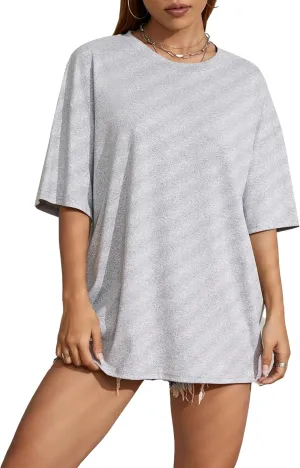 Remidoo Women's Oversized T Shirt Crewneck Solid Short Sleeve Baggy Cotton Tees