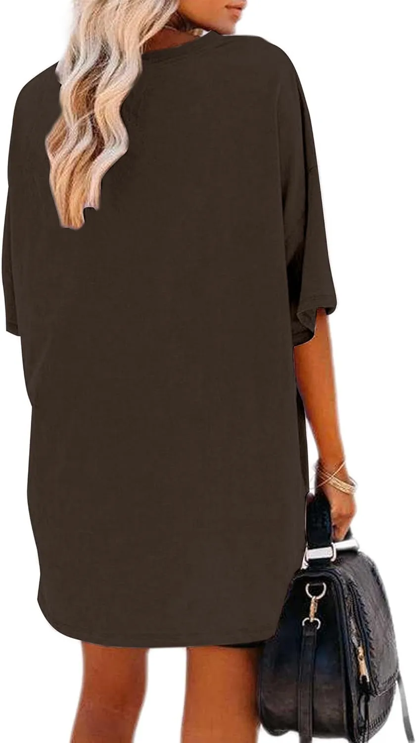Remidoo Women's Oversized T Shirt Crewneck Solid Short Sleeve Baggy Cotton Tees