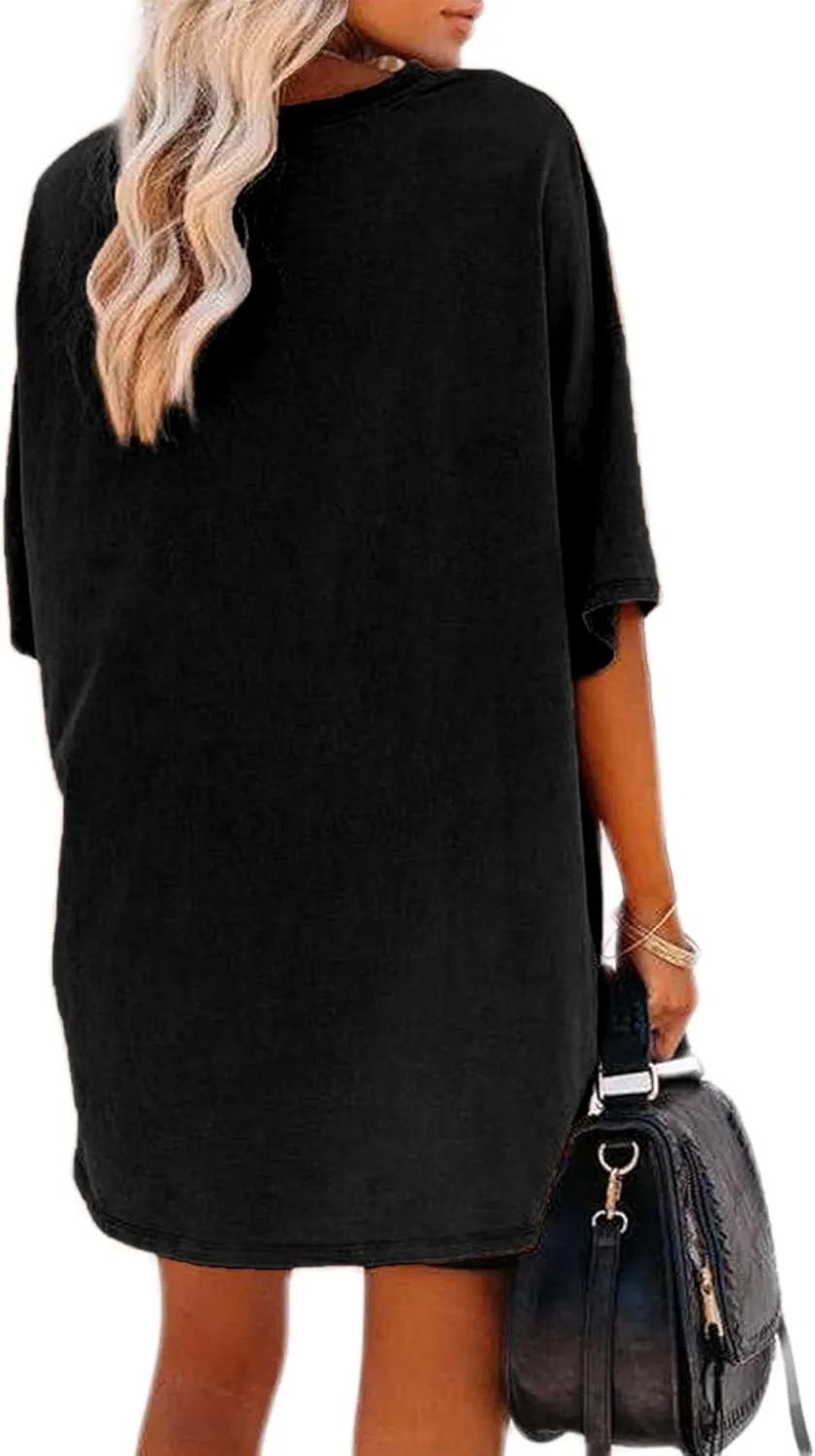 Remidoo Women's Oversized T Shirt Crewneck Solid Short Sleeve Baggy Cotton Tees