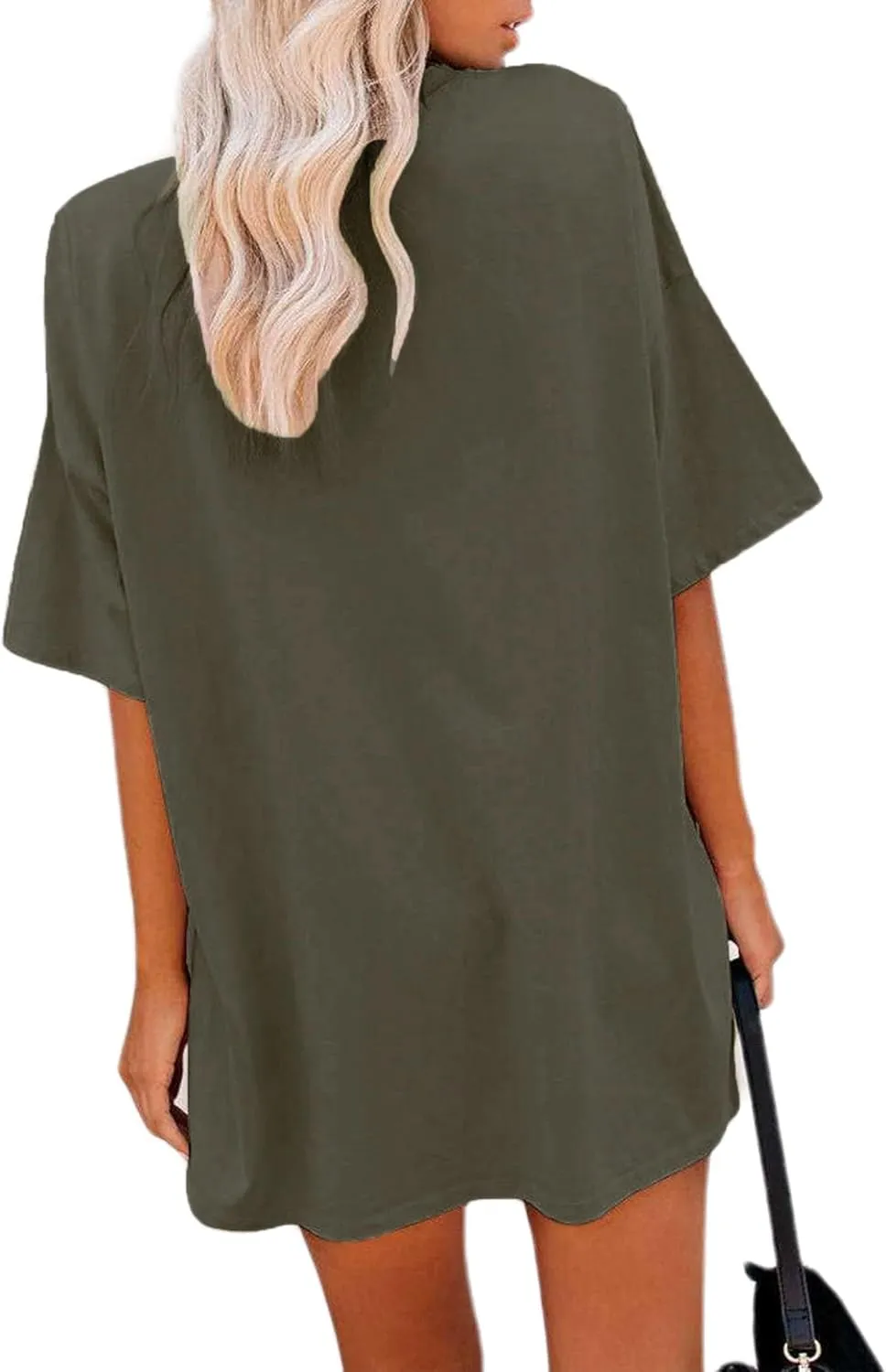 Remidoo Women's Oversized T Shirt Crewneck Solid Short Sleeve Baggy Cotton Tees