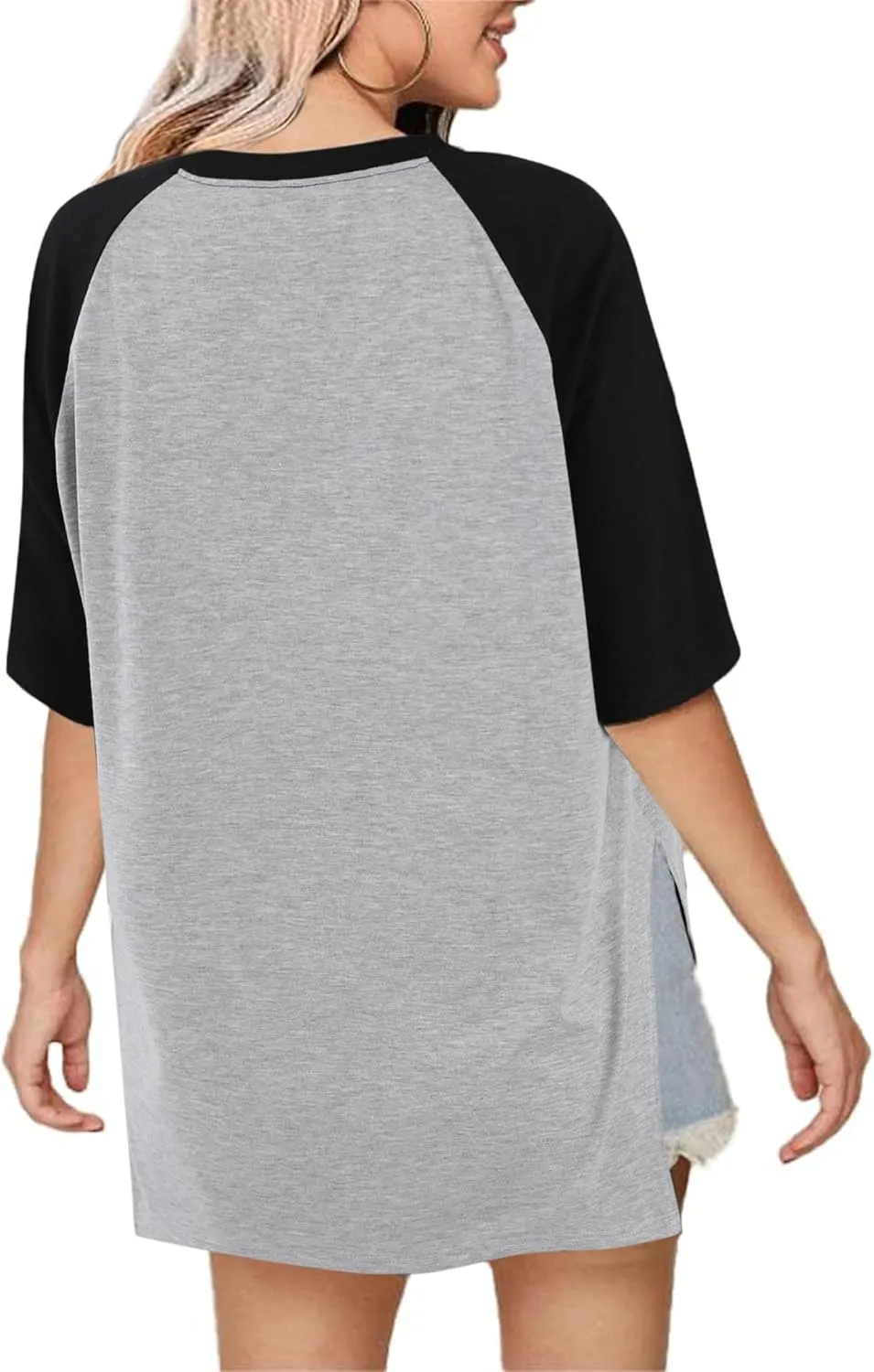 Remidoo Womens Oversized Tee Side Split Short Sleeve T Shirt Solid Crew Neck Loose Top