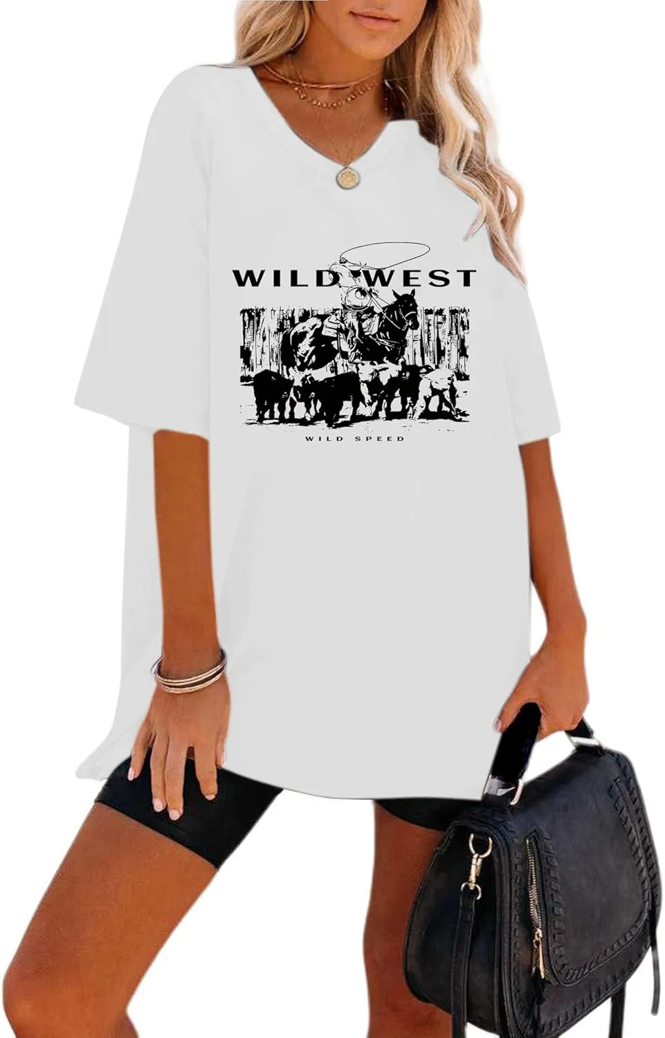Remidoo Womens Tie Dye Oversized T Shirts V Neck Short Sleeve Loose Tee Top