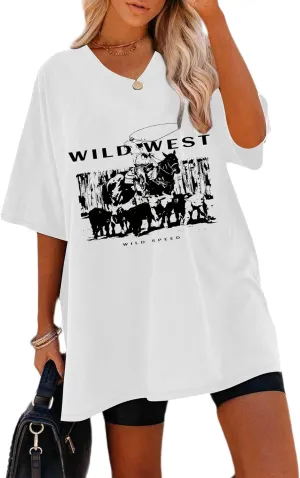 Remidoo Womens Tie Dye Oversized T Shirts V Neck Short Sleeve Loose Tee Top