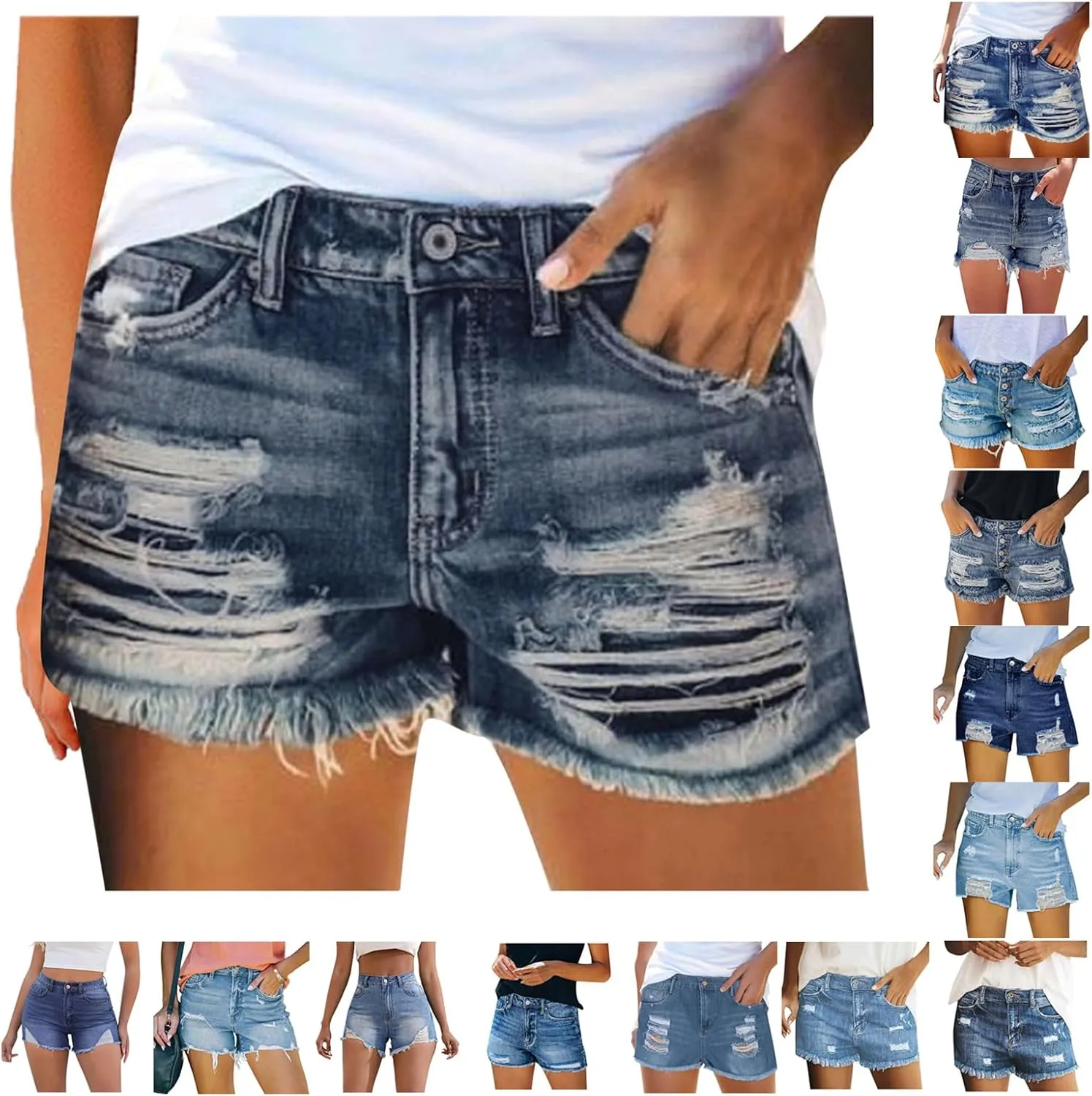 Ripped Jean Shorts Womens High Waisted Summer Casual Frayed Raw Hem Distressed Denim Short Comfy Pull On Hot Shorts