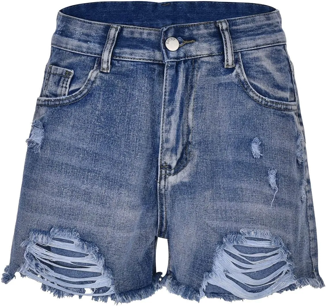 Ripped Jean Shorts Womens High Waisted Summer Casual Frayed Raw Hem Distressed Denim Short Comfy Pull On Hot Shorts