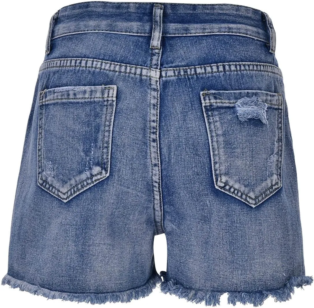 Ripped Jean Shorts Womens High Waisted Summer Casual Frayed Raw Hem Distressed Denim Short Comfy Pull On Hot Shorts