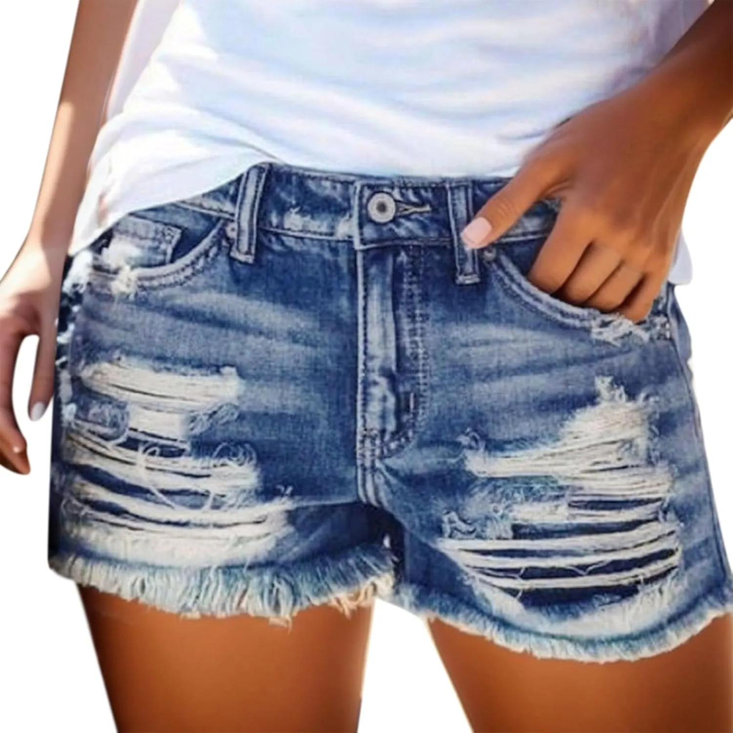 Ripped Jean Shorts Womens High Waisted Summer Casual Frayed Raw Hem Distressed Denim Short Comfy Pull On Hot Shorts