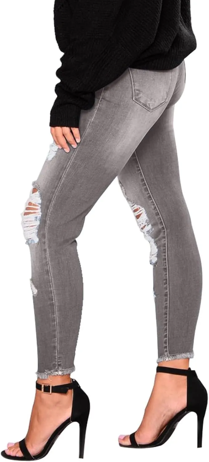 Ripped Jeans Womens Fall Fashion 2024 Trendy Winter Skinny Jeans High Waisted Tummy Control Jeggings Denim Leggings