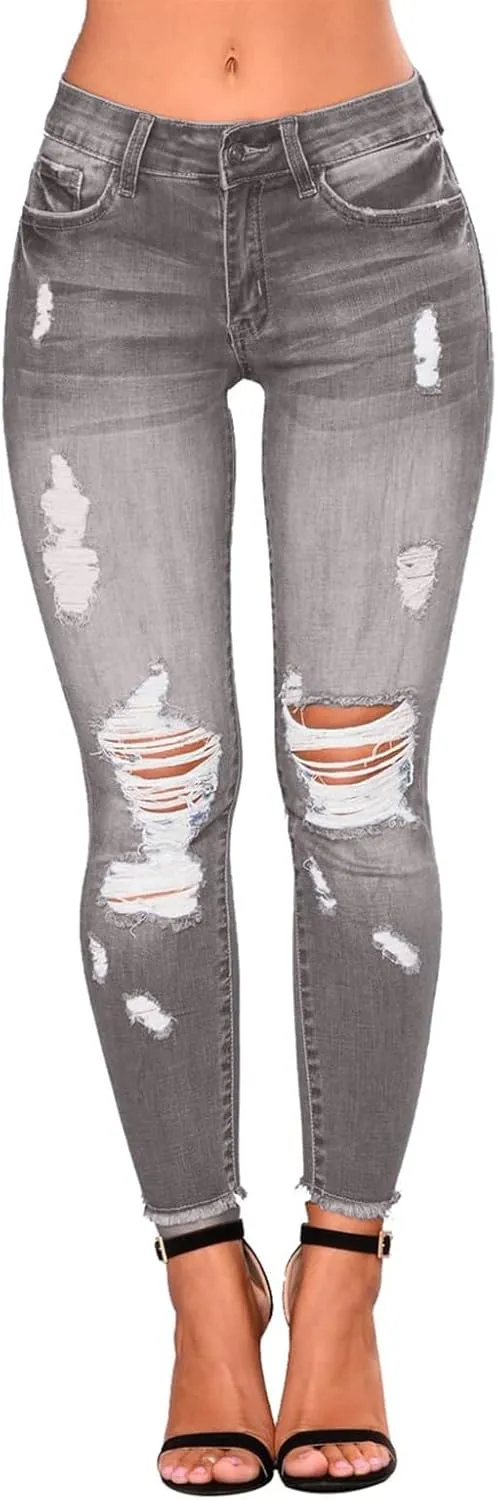 Ripped Jeans Womens Fall Fashion 2024 Trendy Winter Skinny Jeans High Waisted Tummy Control Jeggings Denim Leggings